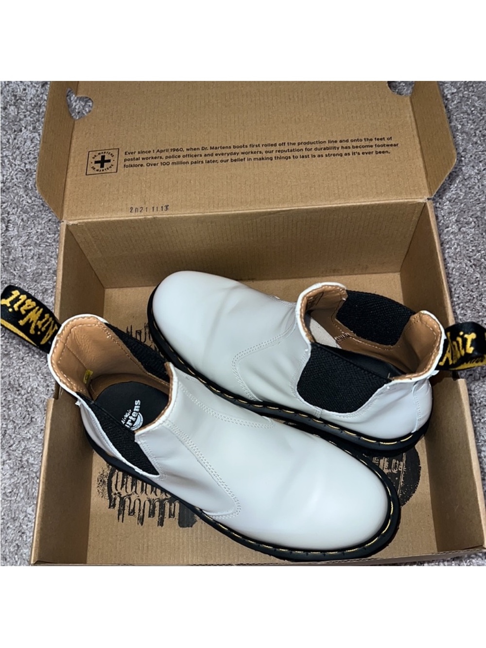 Dr. Martens White Chelsea Boots with Black Elastic